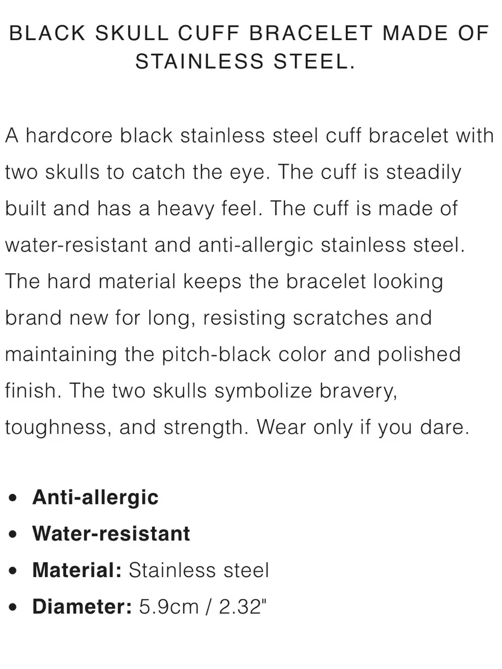 Men's Black Twisted Cable Cuff Bracelet with Skull End Caps